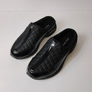 Easy Spirit Traveltime Sneaker Clogs | Black Patent Leather & Silver | Size 7.5